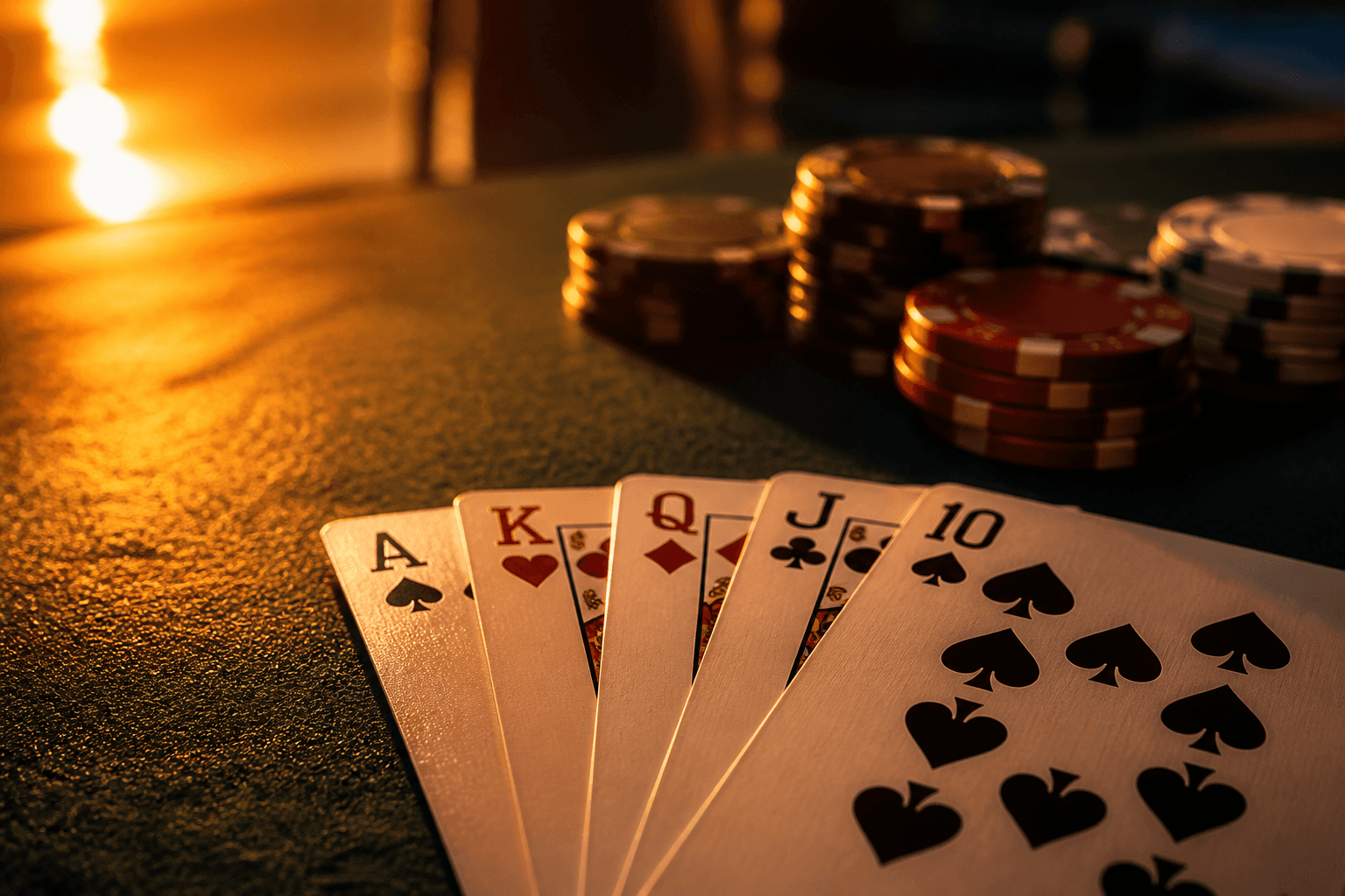 Poker cards dealt on a felt table